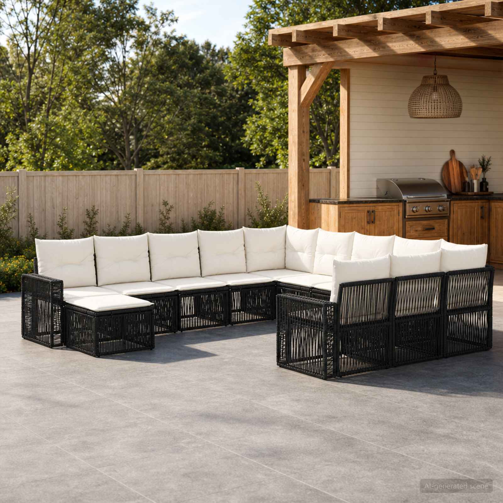 vidaXL Tuinbankenset 13 pcs Zwart en Cream Wit poly rattan