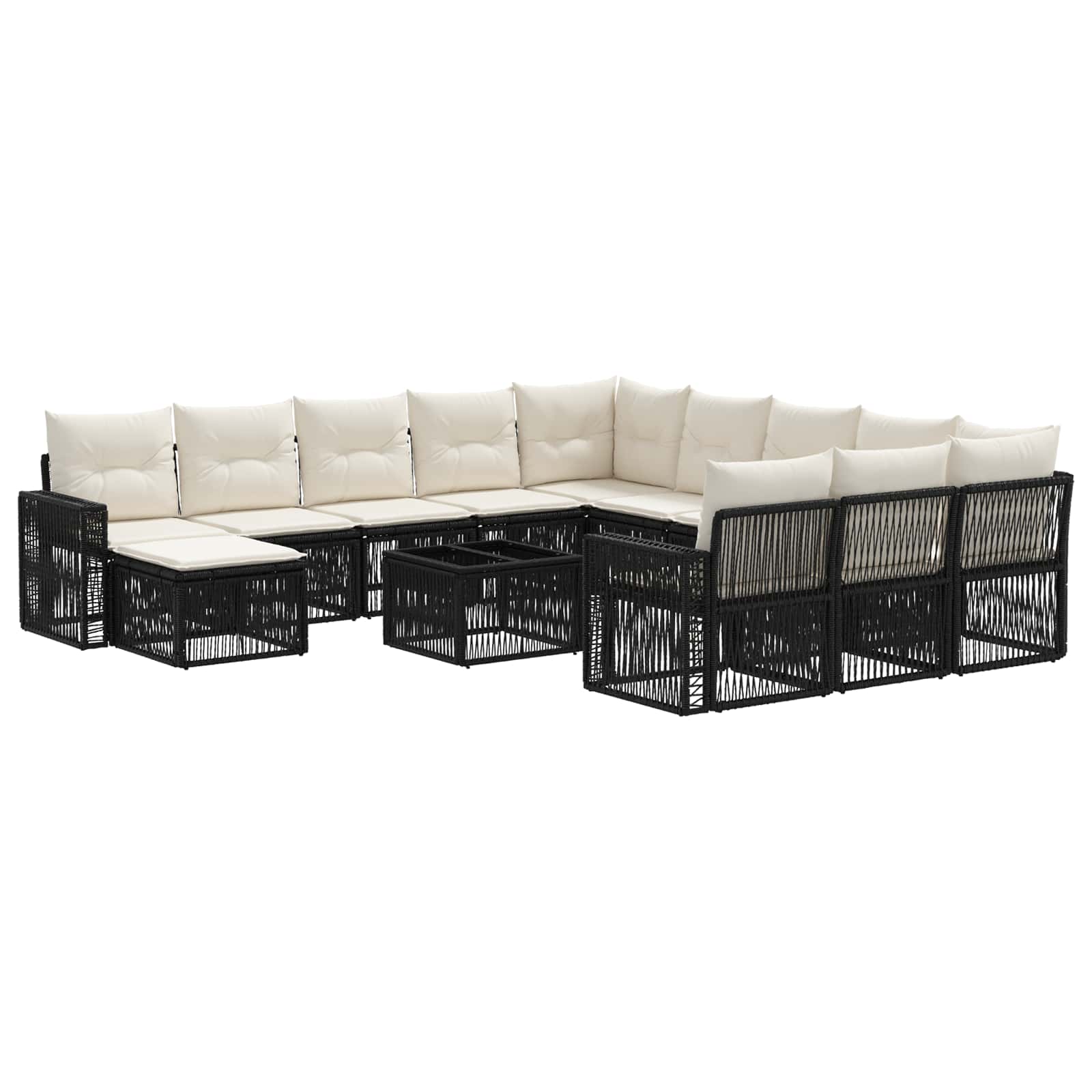vidaXL Tuinbankenset 13 pcs Zwart en Cream Wit poly rattan