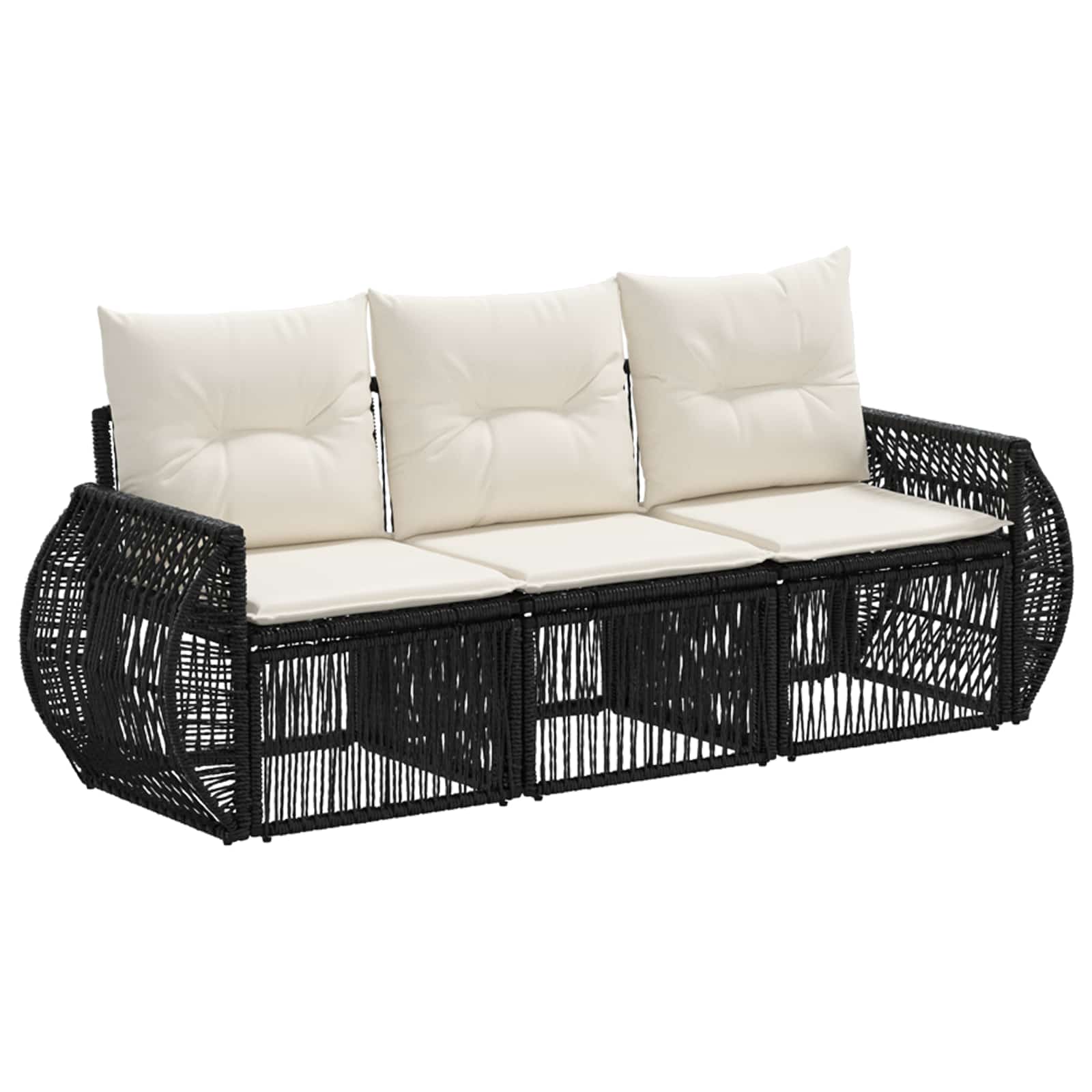 vidaXL Tuinbankenset 4 pcs Zwart en Cream Wit poly rattan