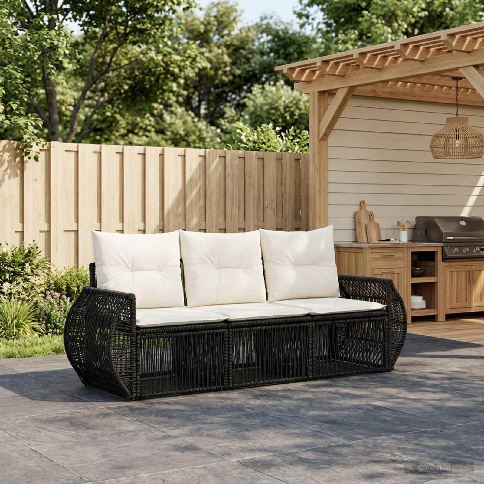 vidaXL Tuinbankenset 4 pcs Zwart en Cream Wit poly rattan