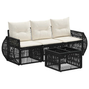 vidaXL Tuinbankenset 4 pcs Zwart en Cream Wit poly rattan
