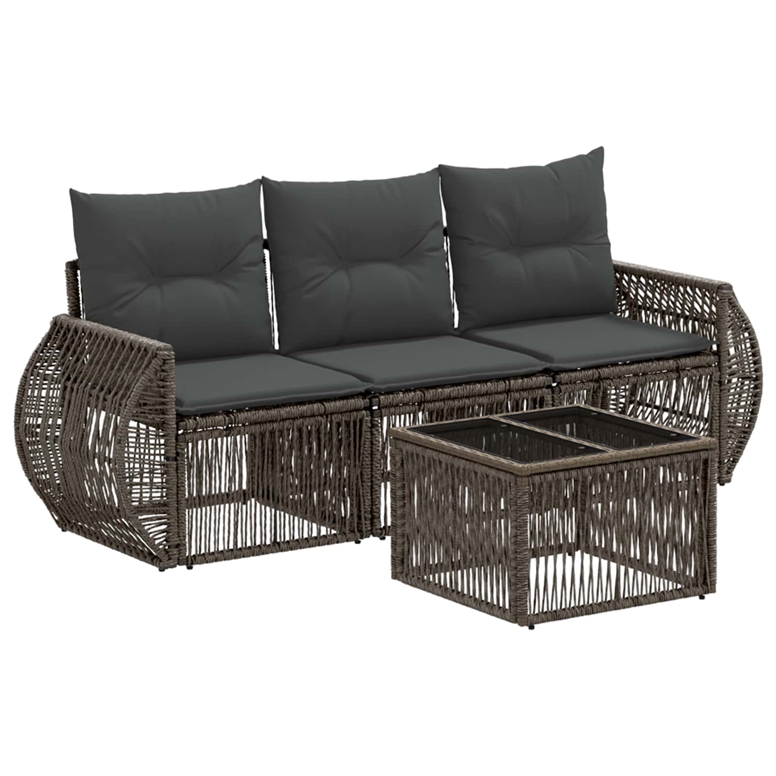 vidaXL Tuinbankenset 4 pcs Zwart en Cream Wit poly rattan
