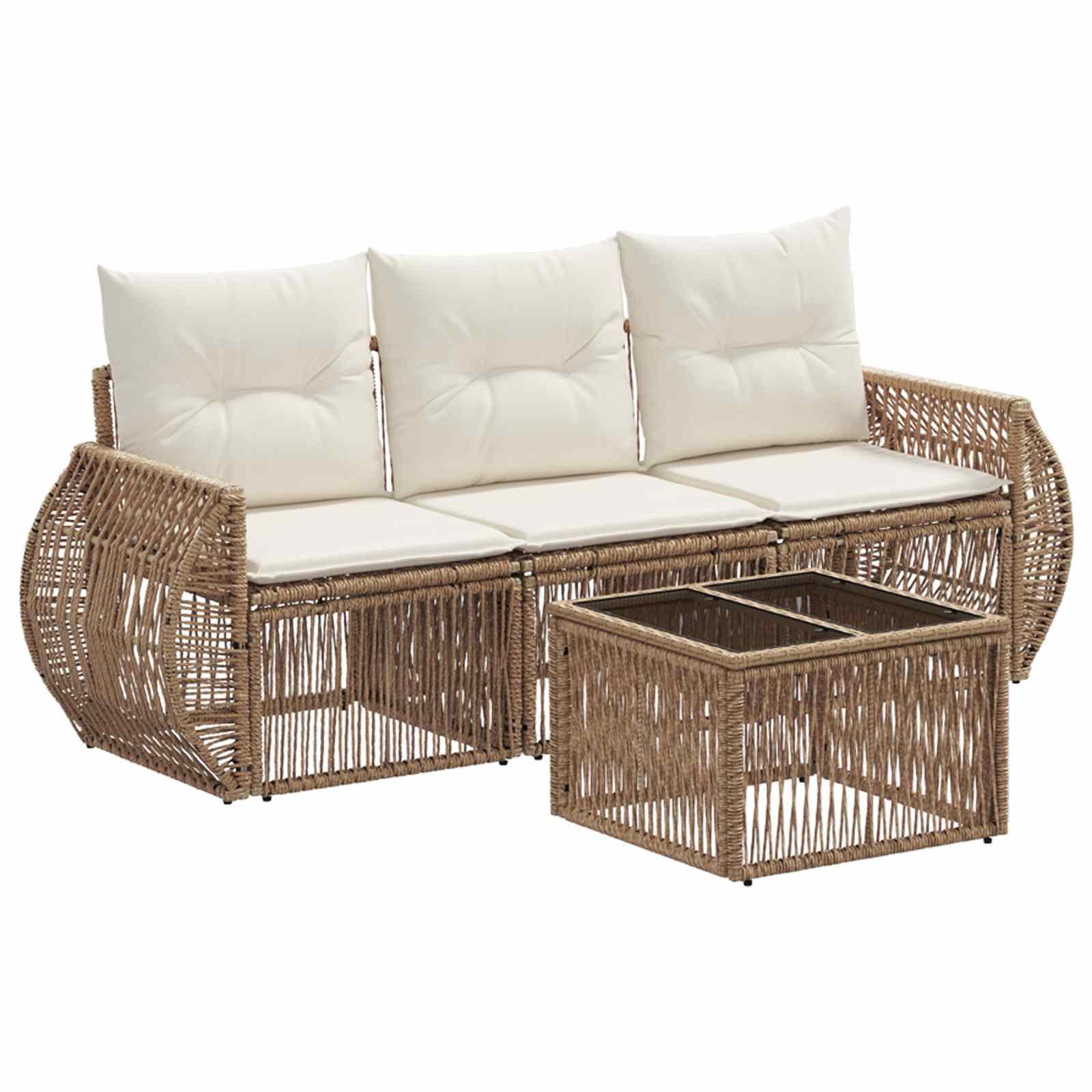 vidaXL Tuinbankenset 4 pcs Zwart en Cream Wit poly rattan