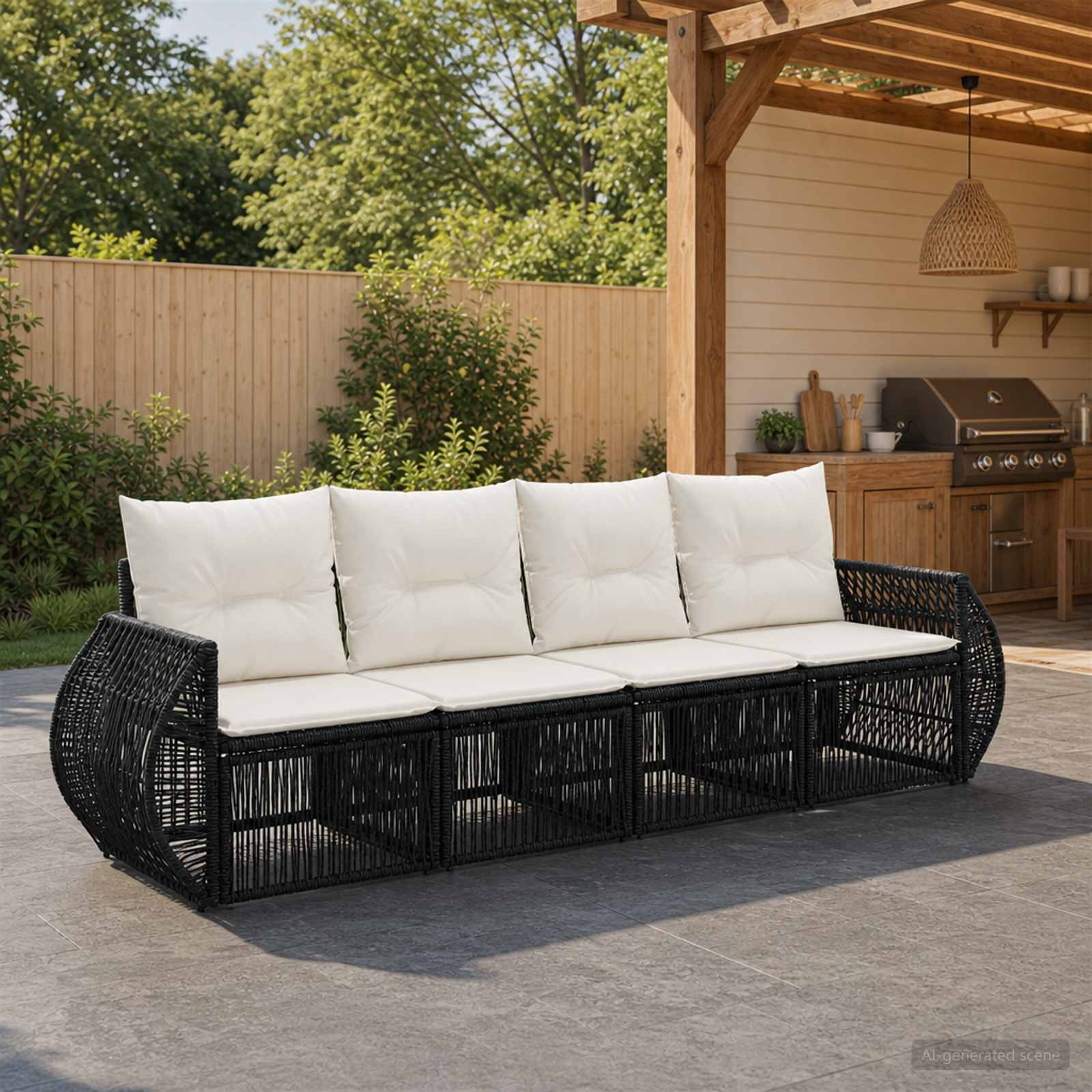 vidaXL Tuinbankenset 5 pcs Zwart en Cream Wit poly rattan