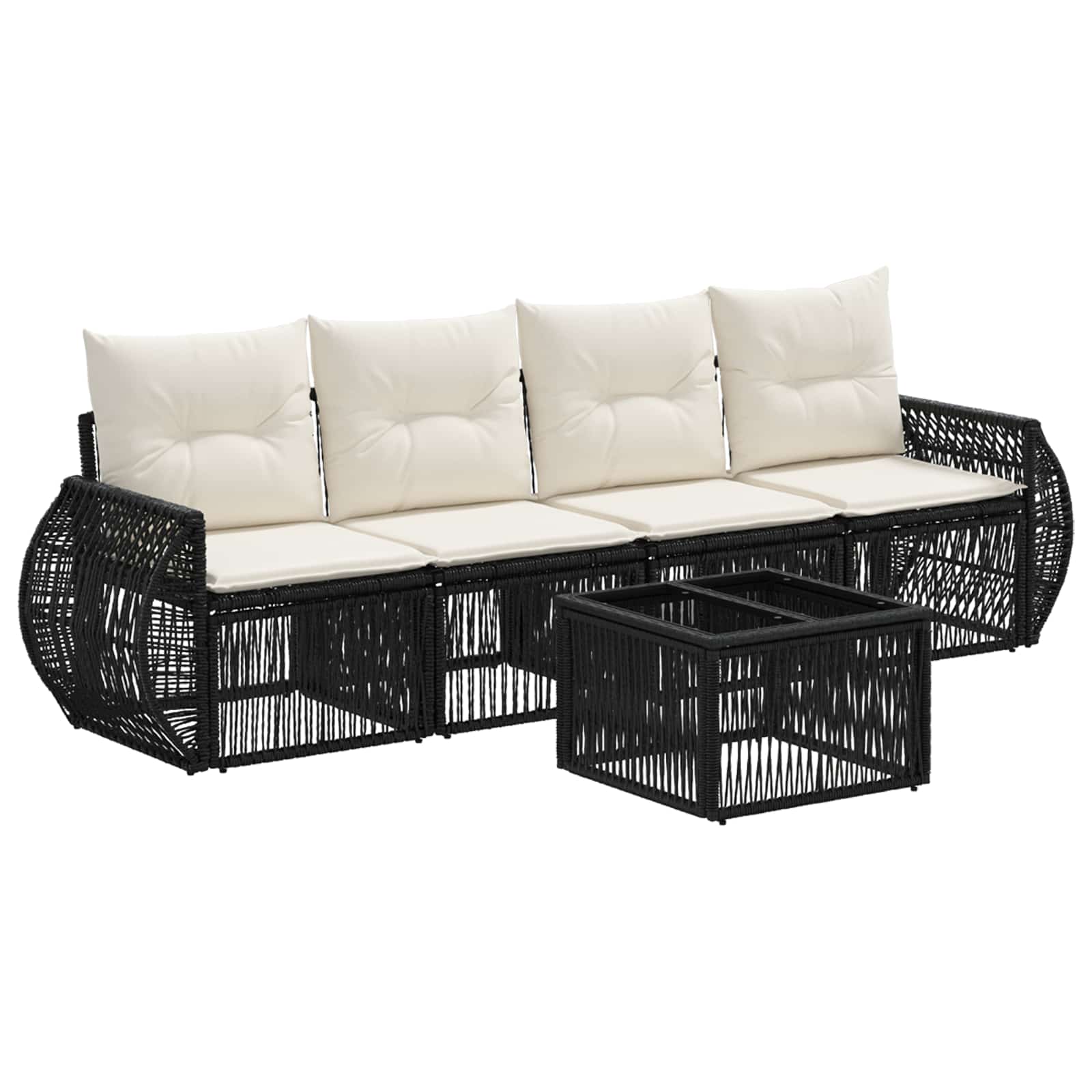 vidaXL Tuinbankenset 5 pcs Zwart en Cream Wit poly rattan