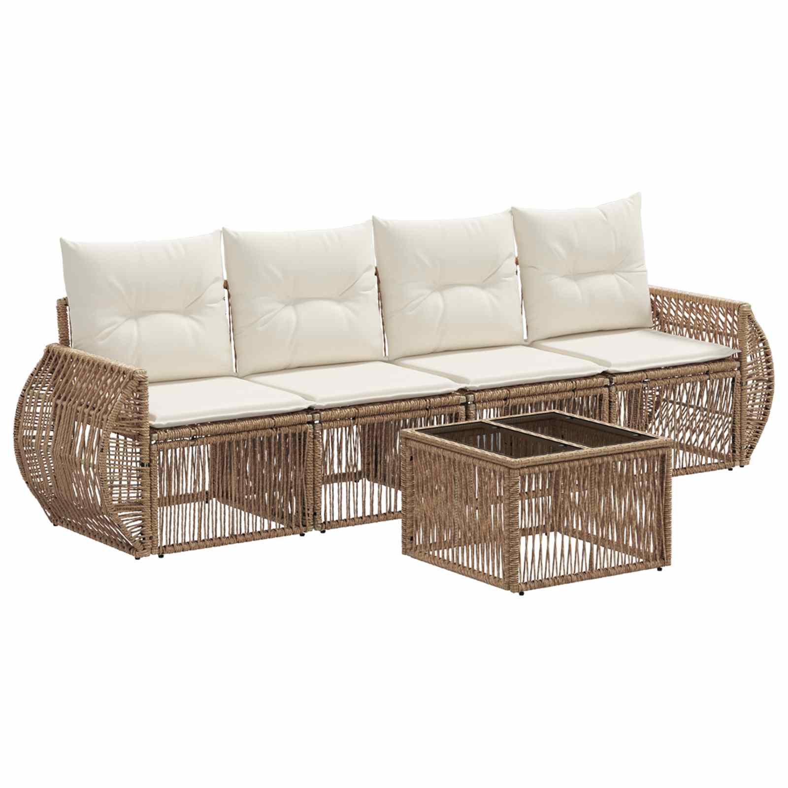 vidaXL Tuinbankenset 5 pcs Zwart en Cream Wit poly rattan