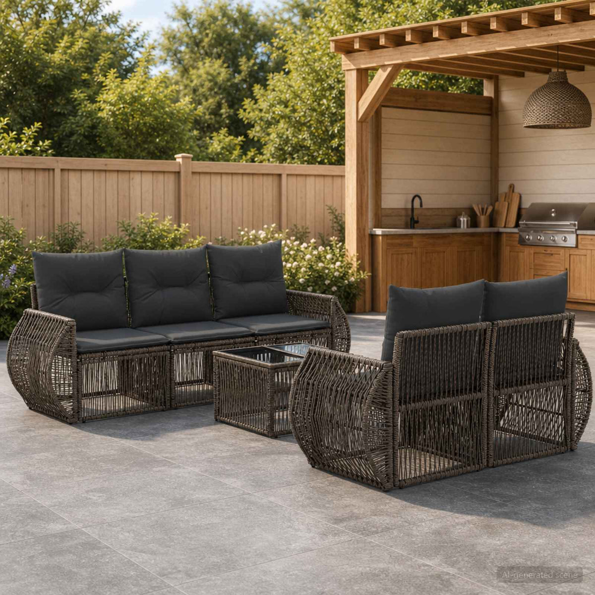 vidaXL Tuinbankenset 6 st Zwart poly rattan