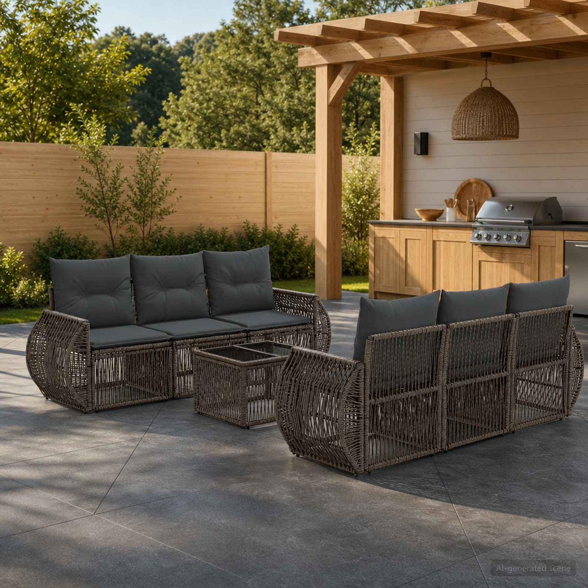 vidaXL Tuinbankenset 7 st Zwart poly rattan