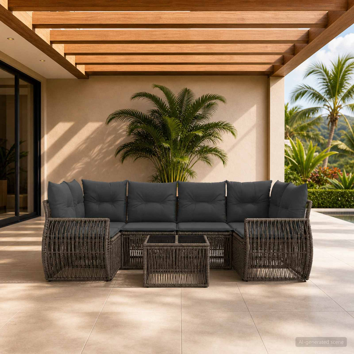 vidaXL Tuinbankenset 7 st Zwart poly rattan