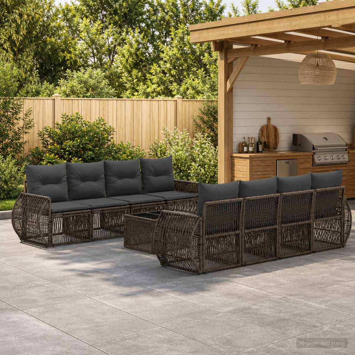 vidaXL Tuinbankenset 9 st Zwart poly rattan