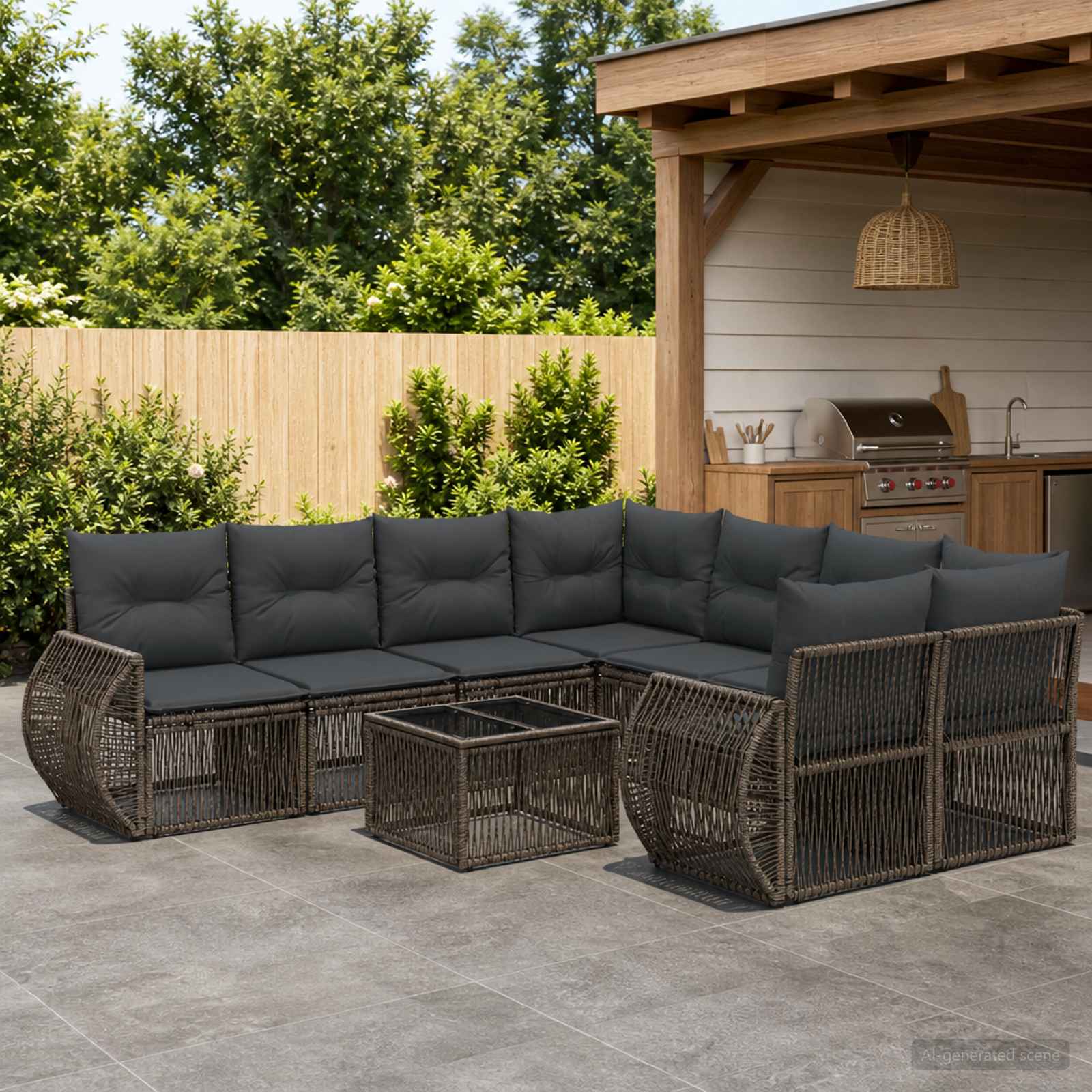 vidaXL Tuinbankenset 9 st Zwart poly rattan