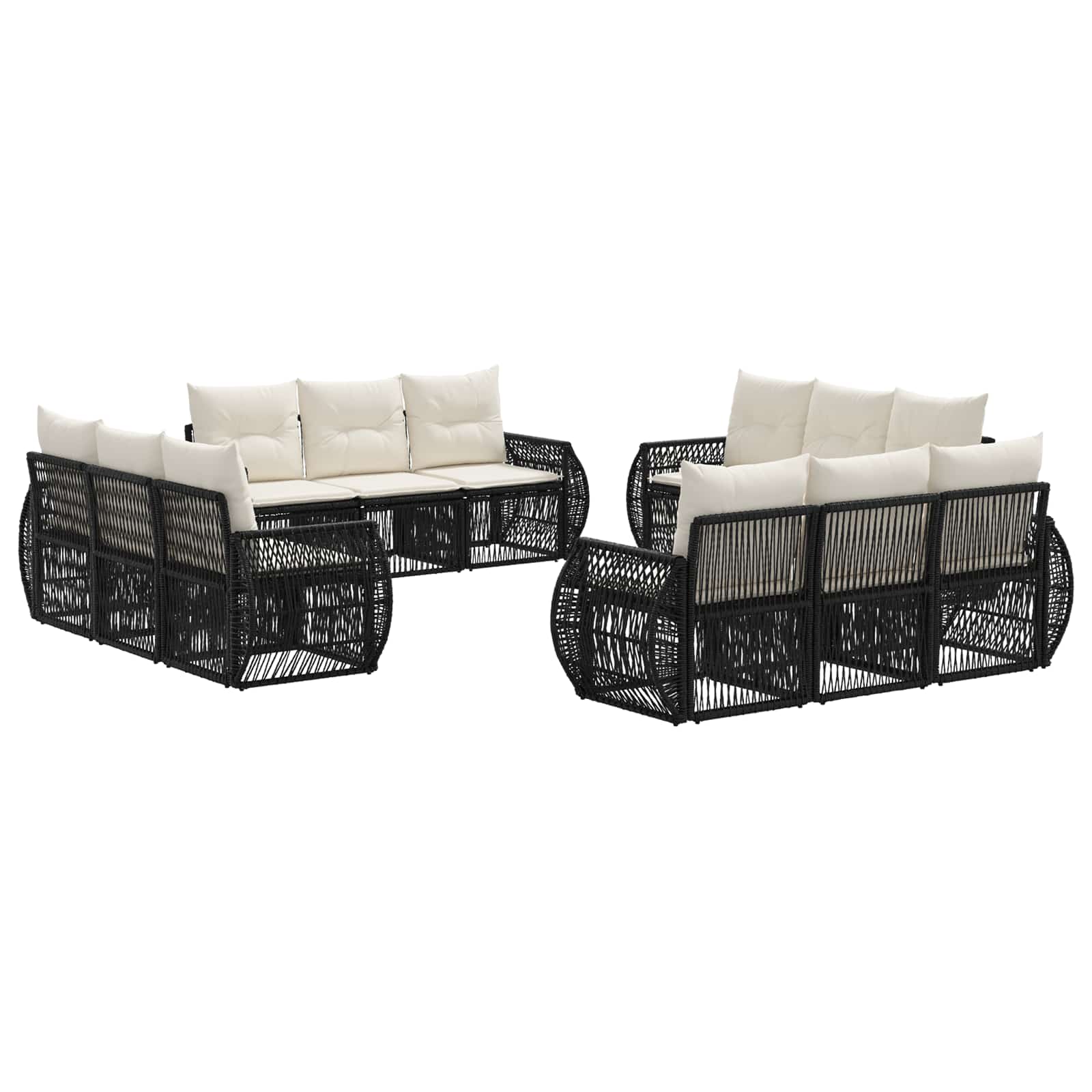 vidaXL Tuinbankenset 13 pcs Zwart en Cream Wit poly rattan
