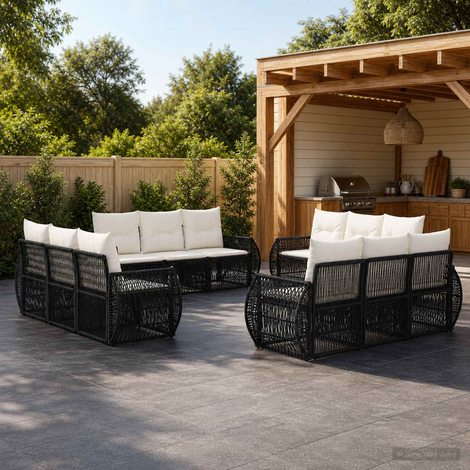 vidaXL Tuinbankenset 13 pcs Zwart en Cream Wit poly rattan