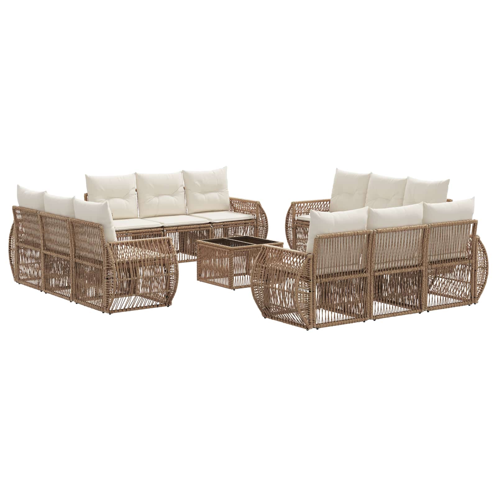 vidaXL Tuinbankenset 13 pcs Zwart en Cream Wit poly rattan