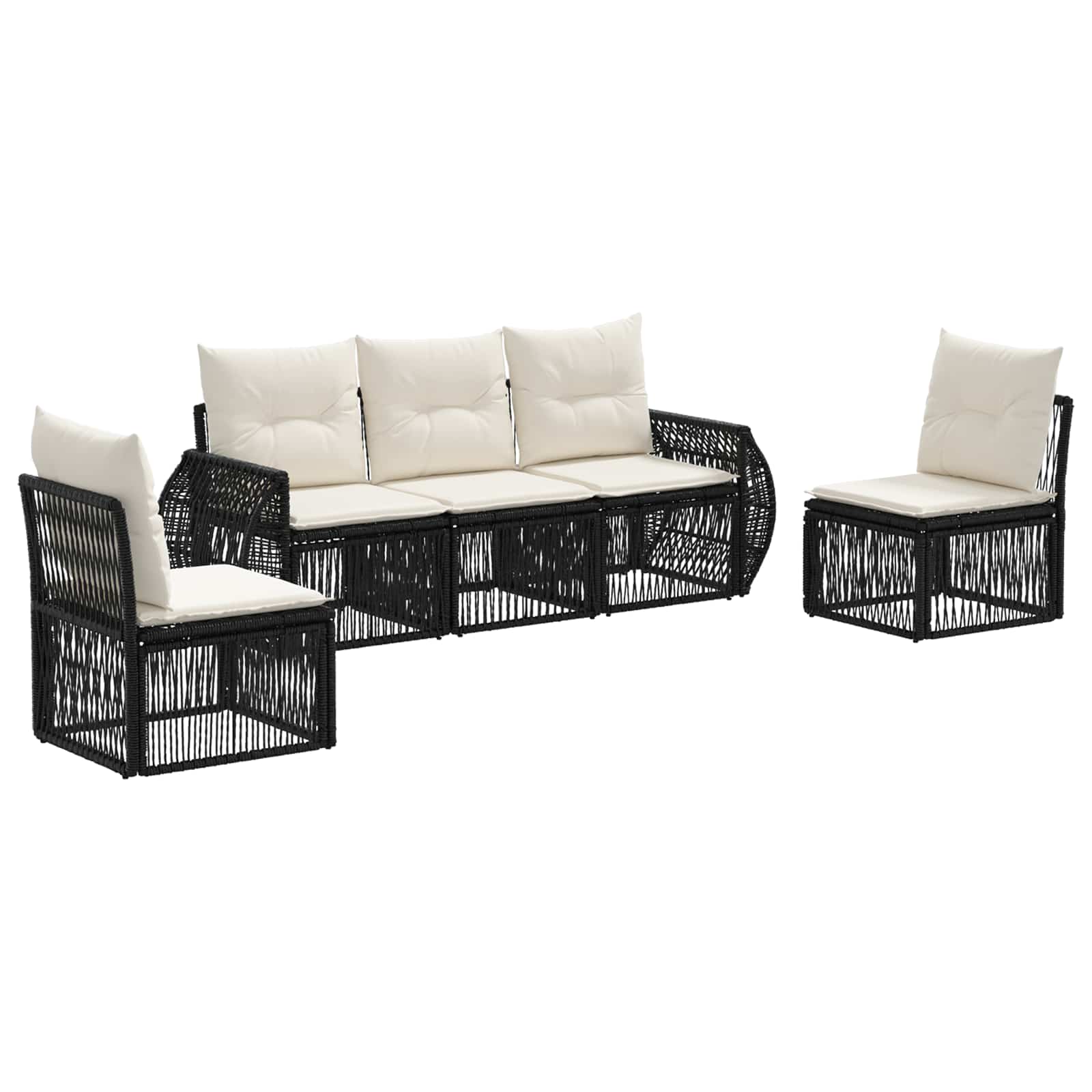 vidaXL Tuinbankenset 6 pcs Zwart en Cream Wit poly rattan