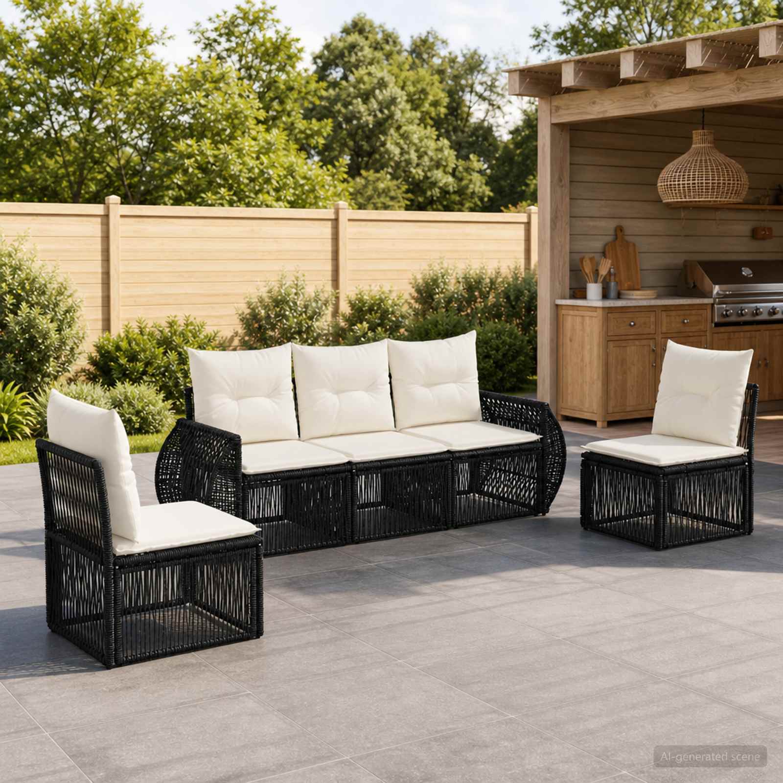 vidaXL Tuinbankenset 6 pcs Zwart en Cream Wit poly rattan