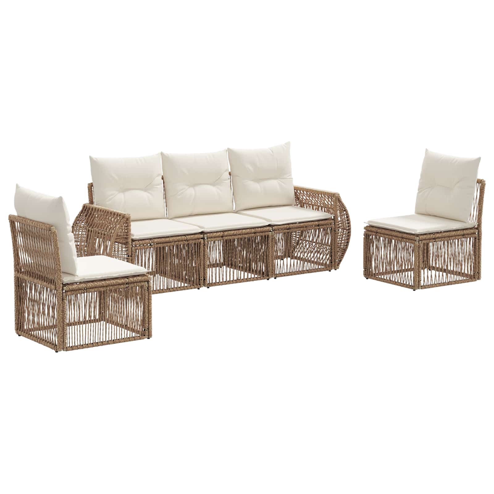 vidaXL Tuinbankenset 6 pcs Zwart en Cream Wit poly rattan