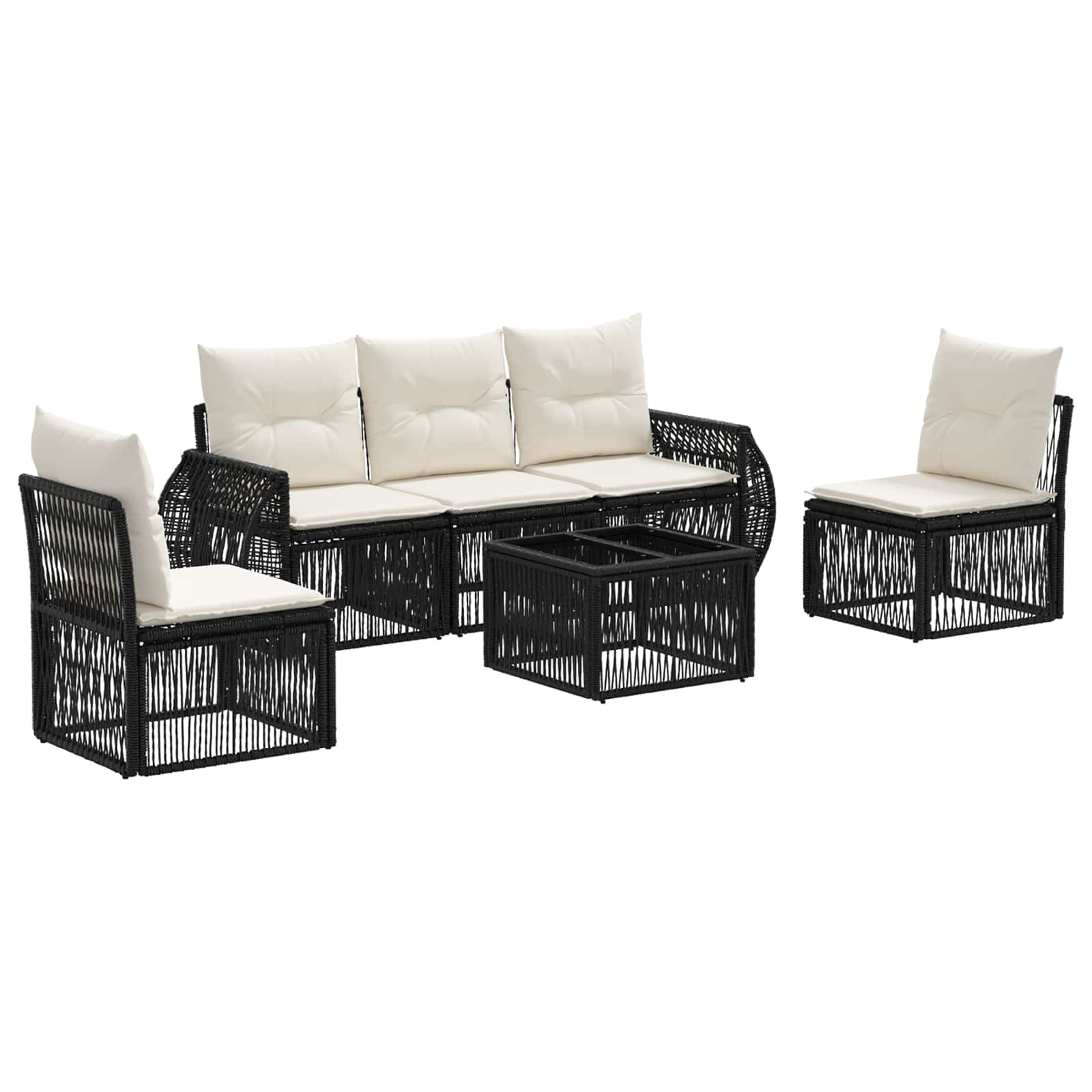vidaXL Tuinbankenset 6 pcs Zwart en Cream Wit poly rattan