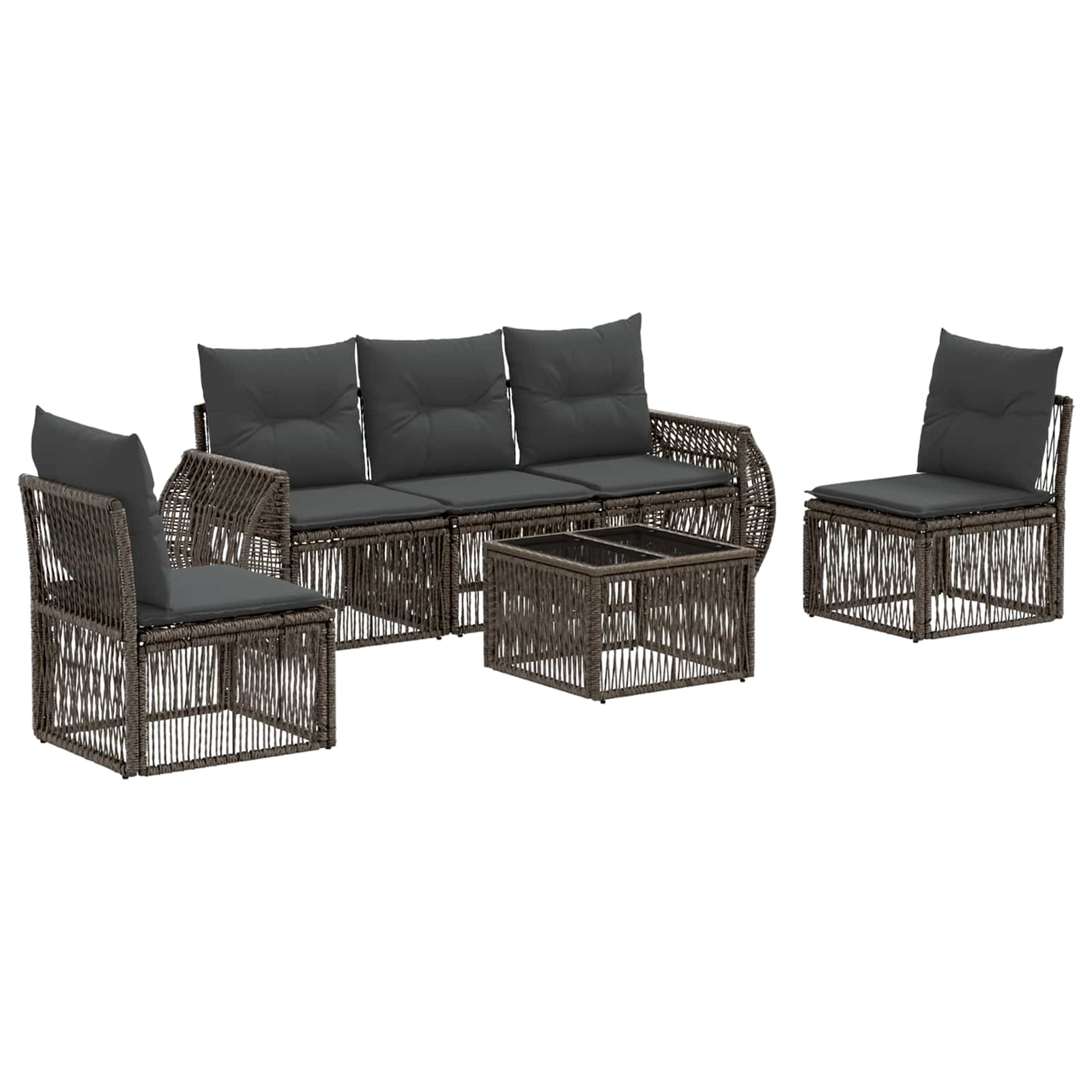 vidaXL Tuinbankenset 6 pcs Zwart en Cream Wit poly rattan
