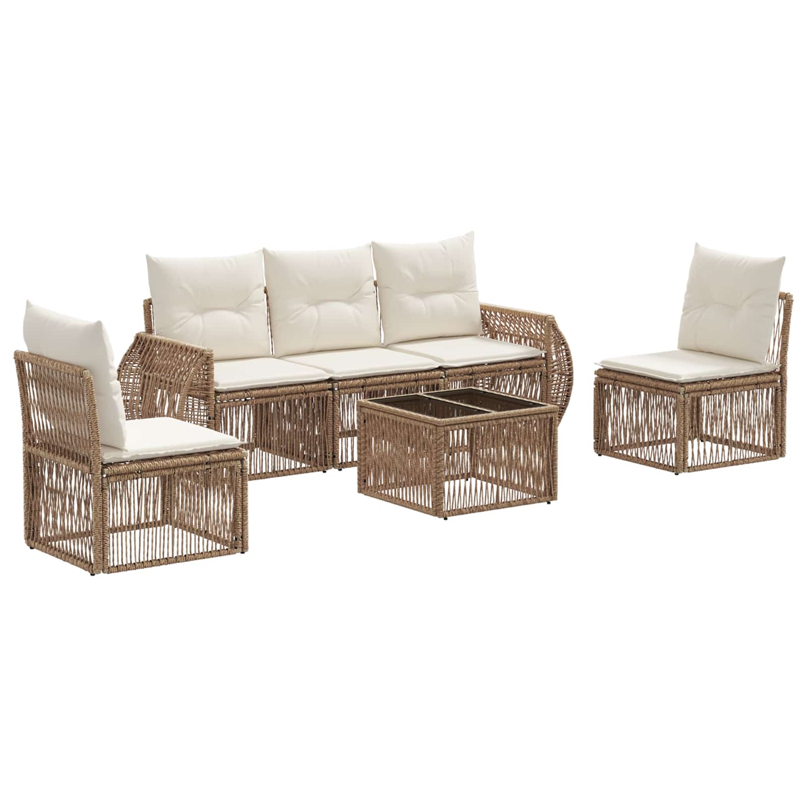 vidaXL Tuinbankenset 6 pcs Zwart en Cream Wit poly rattan