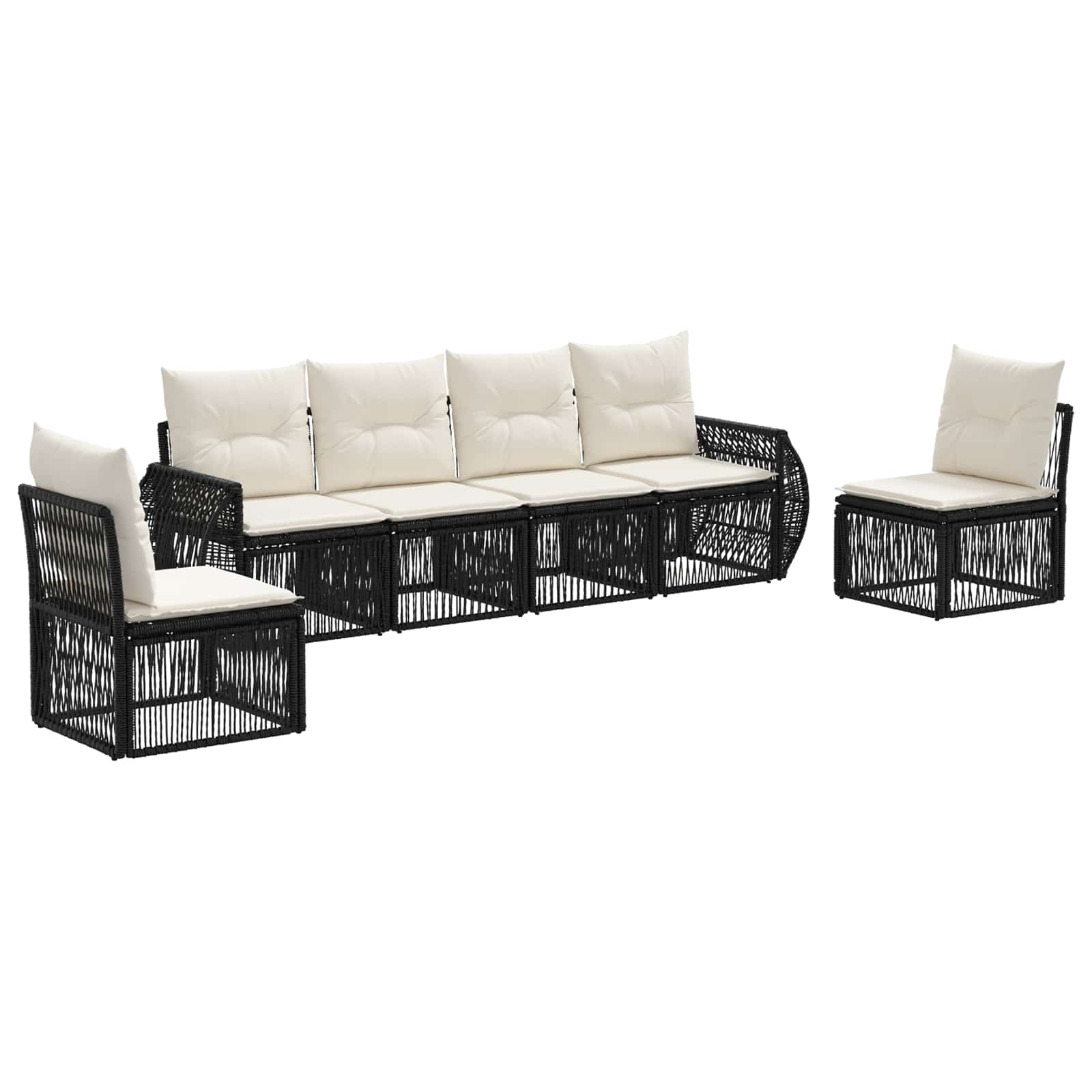 vidaXL Tuinbankenset 7 pcs Zwart en Cream Wit poly rattan