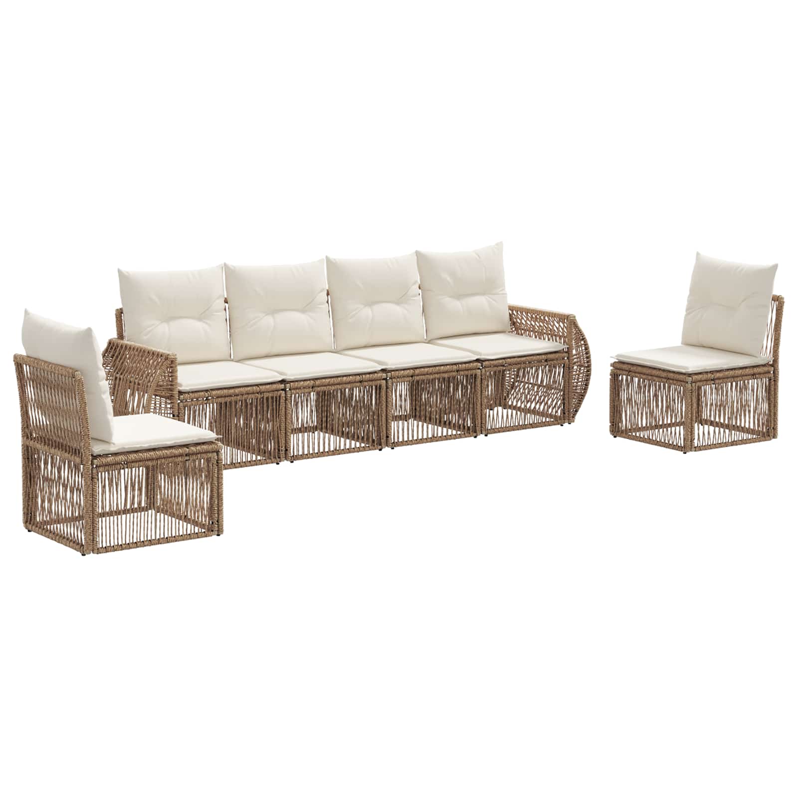 vidaXL Tuinbankenset 7 pcs Zwart en Cream Wit poly rattan