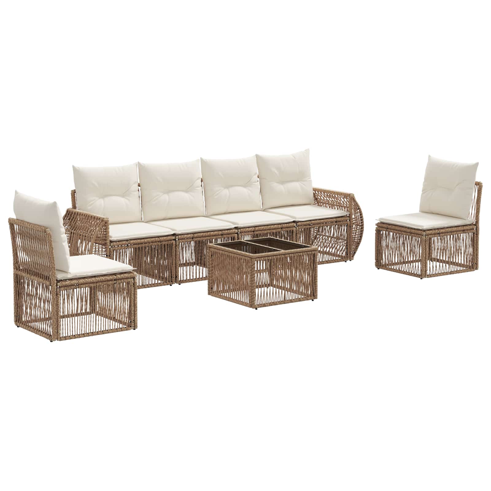 vidaXL Tuinbankenset 7 pcs Zwart en Cream Wit poly rattan
