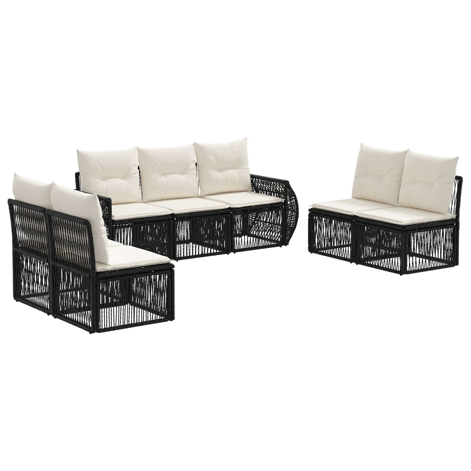 vidaXL Tuinbankenset 8 pcs Zwart en Cream Wit poly rattan