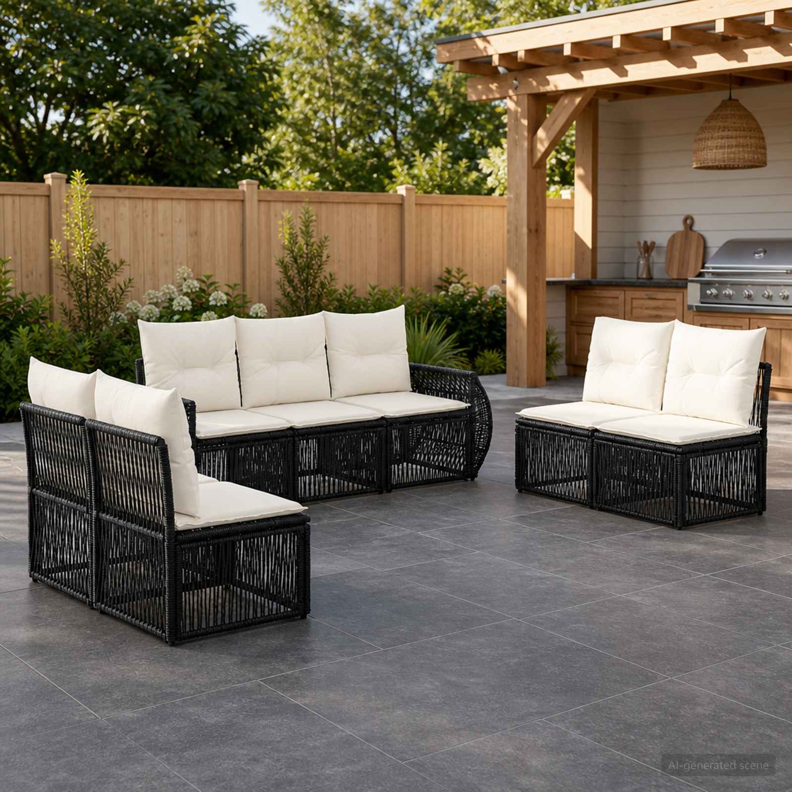 vidaXL Tuinbankenset 8 pcs Zwart en Cream Wit poly rattan