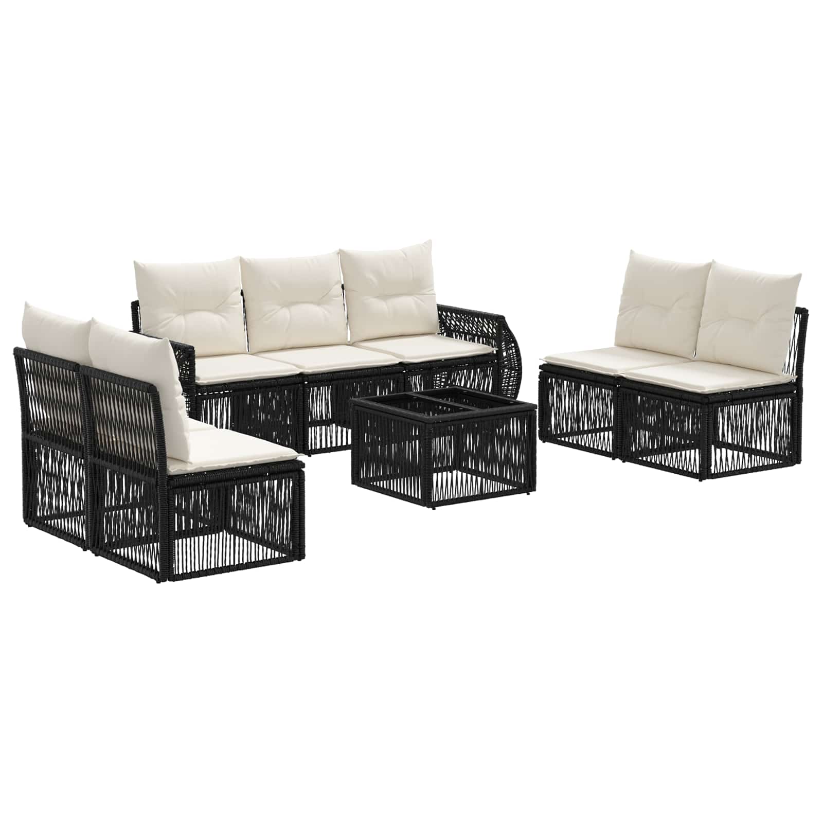 vidaXL Tuinbankenset 8 pcs Zwart en Cream Wit poly rattan