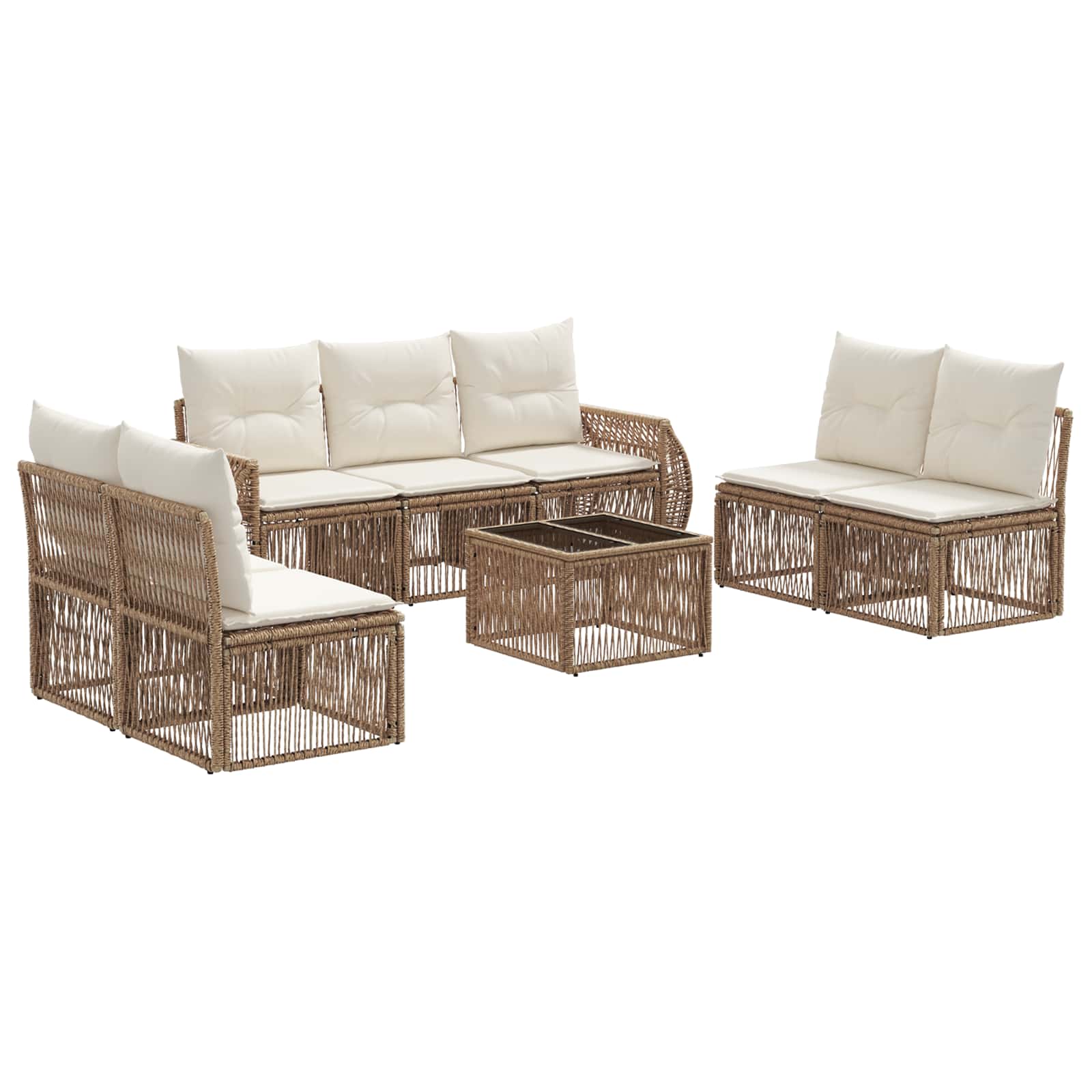 vidaXL Tuinbankenset 8 pcs Zwart en Cream Wit poly rattan