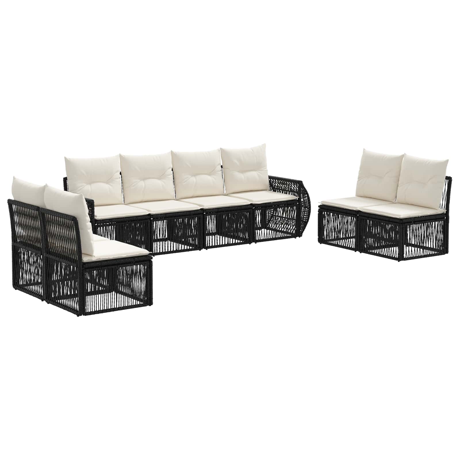 vidaXL Tuinbankenset 9 pcs Zwart en Cream Wit poly rattan