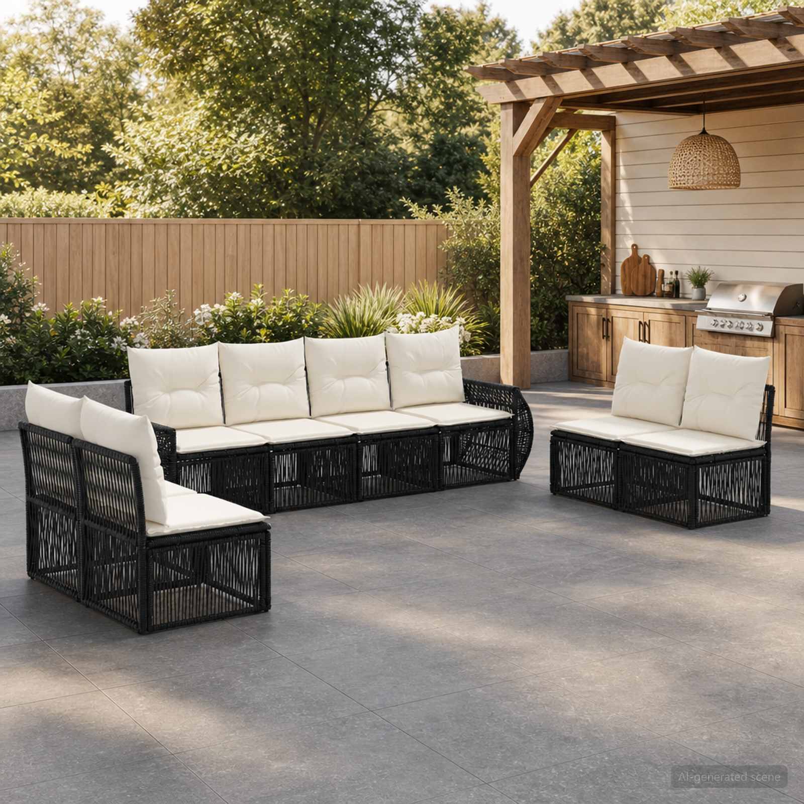 vidaXL Tuinbankenset 9 pcs Zwart en Cream Wit poly rattan