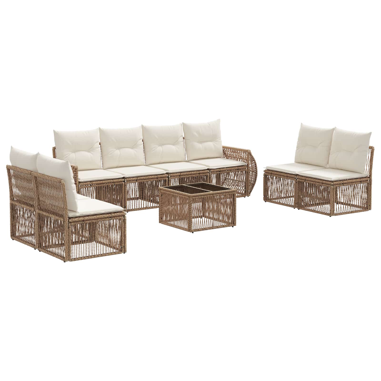 vidaXL Tuinbankenset 9 pcs Zwart en Cream Wit poly rattan