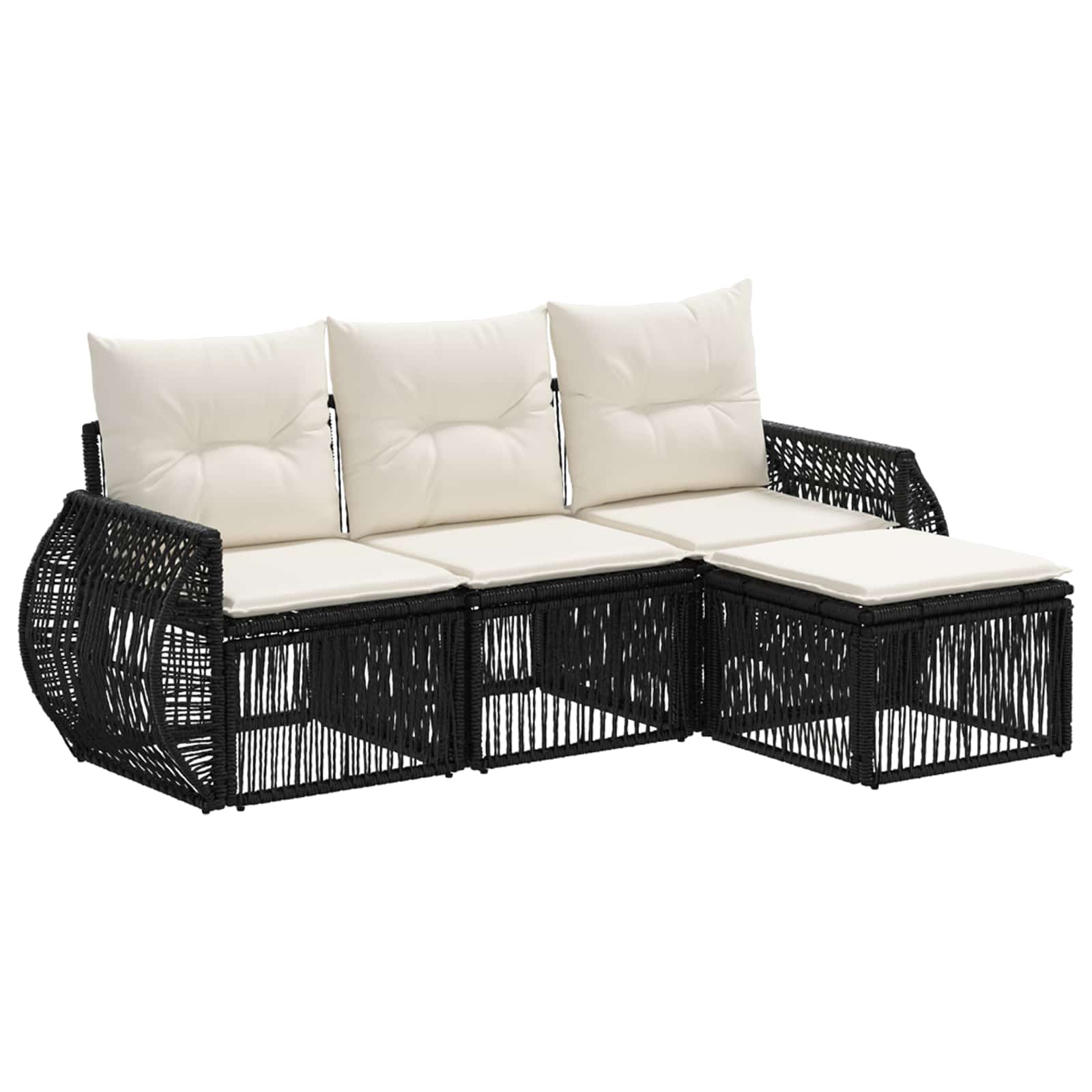 vidaXL Tuinbankenset 5 pcs Zwart en Cream Wit poly rattan
