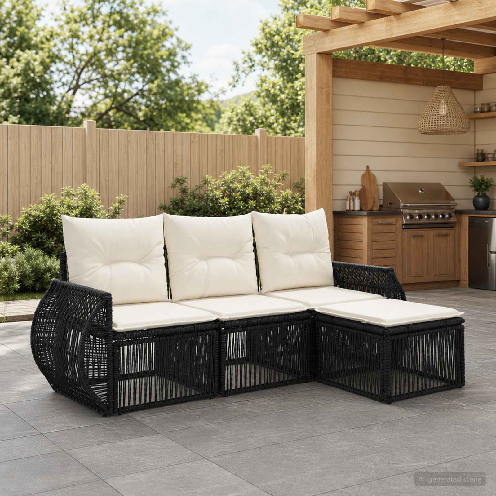 vidaXL Tuinbankenset 5 pcs Zwart en Cream Wit poly rattan