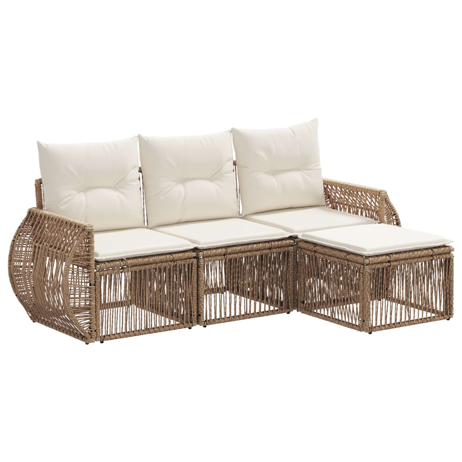 vidaXL Tuinbankenset 5 pcs Zwart en Cream Wit poly rattan