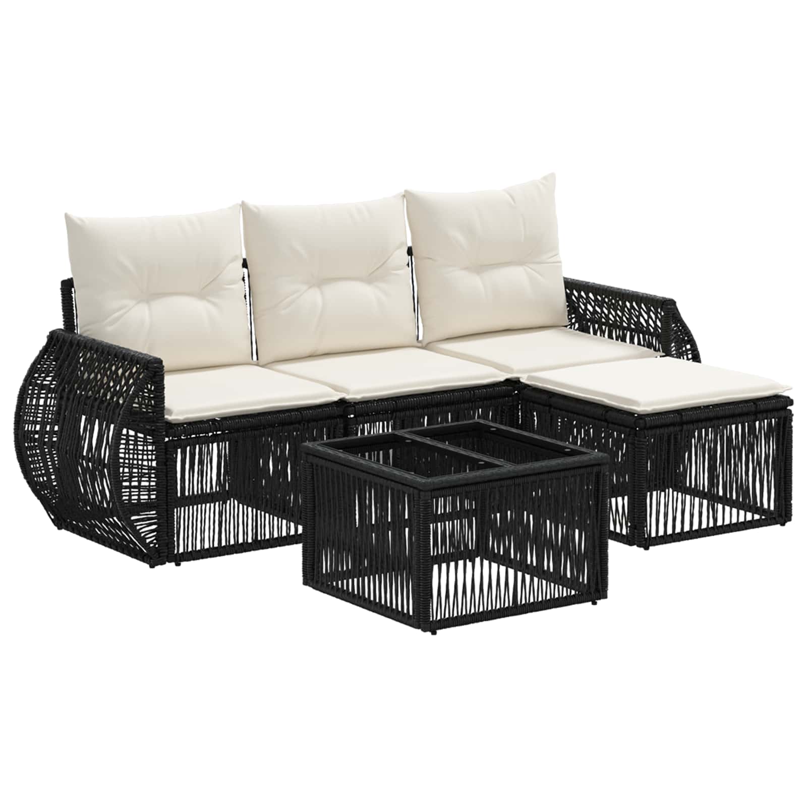 vidaXL Tuinbankenset 5 pcs Zwart en Cream Wit poly rattan