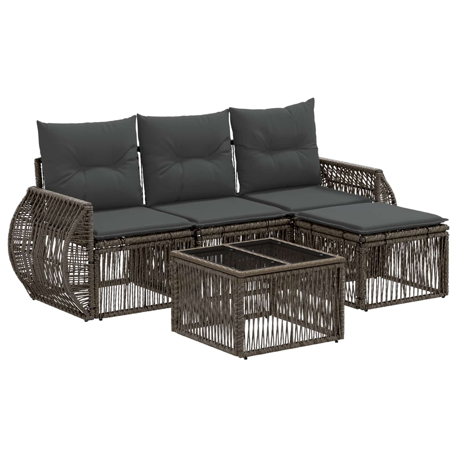 vidaXL Tuinbankenset 5 pcs Zwart en Cream Wit poly rattan