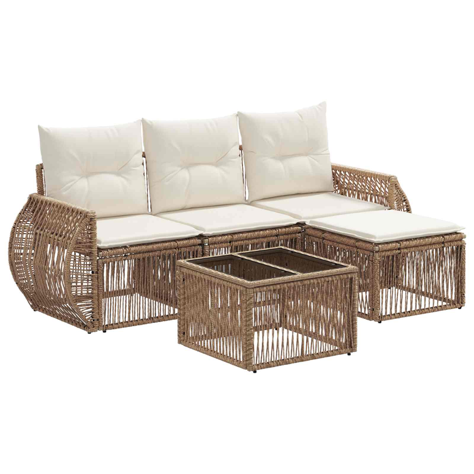vidaXL Tuinbankenset 5 pcs Zwart en Cream Wit poly rattan