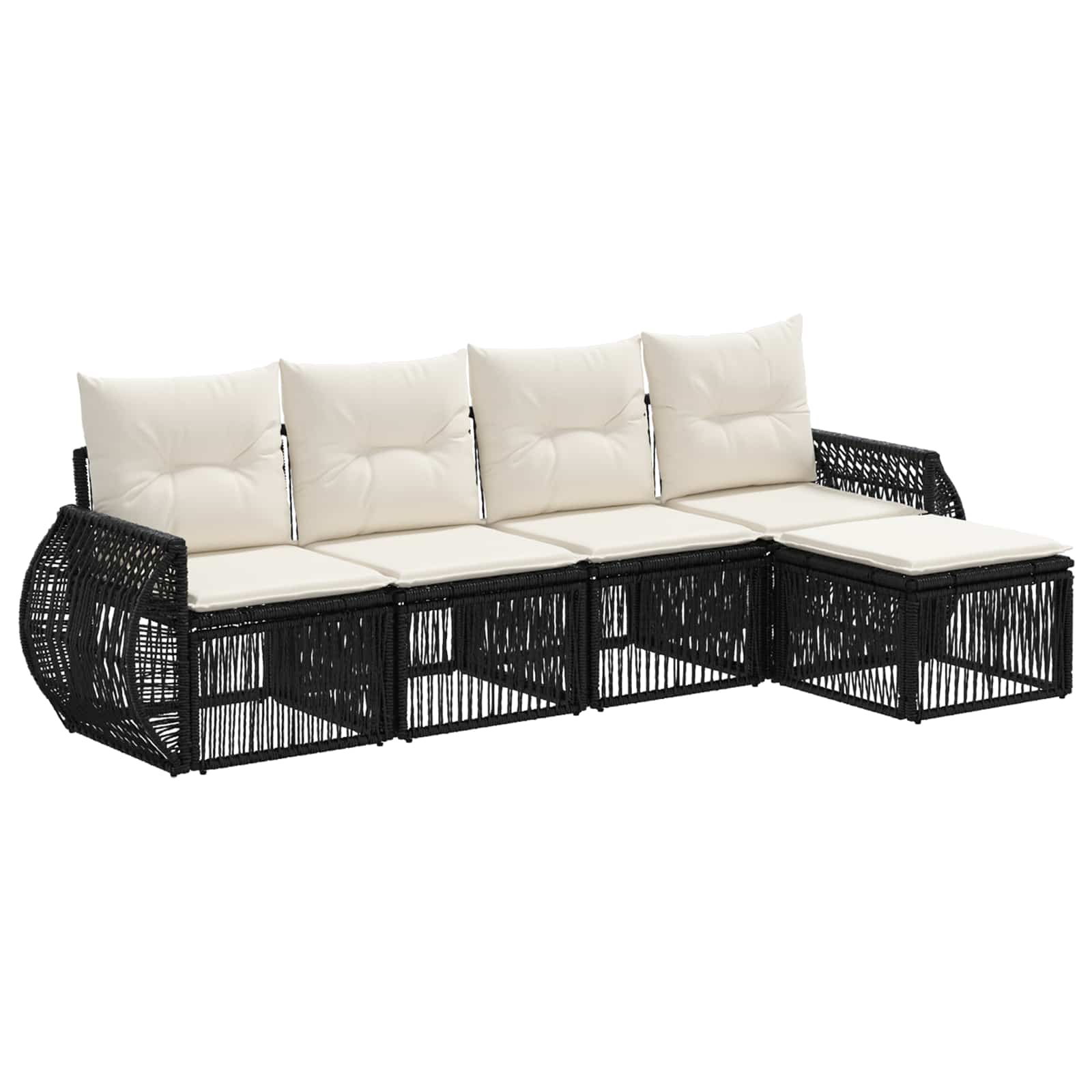 vidaXL Tuinbankenset 6 pcs Zwart en Cream Wit poly rattan