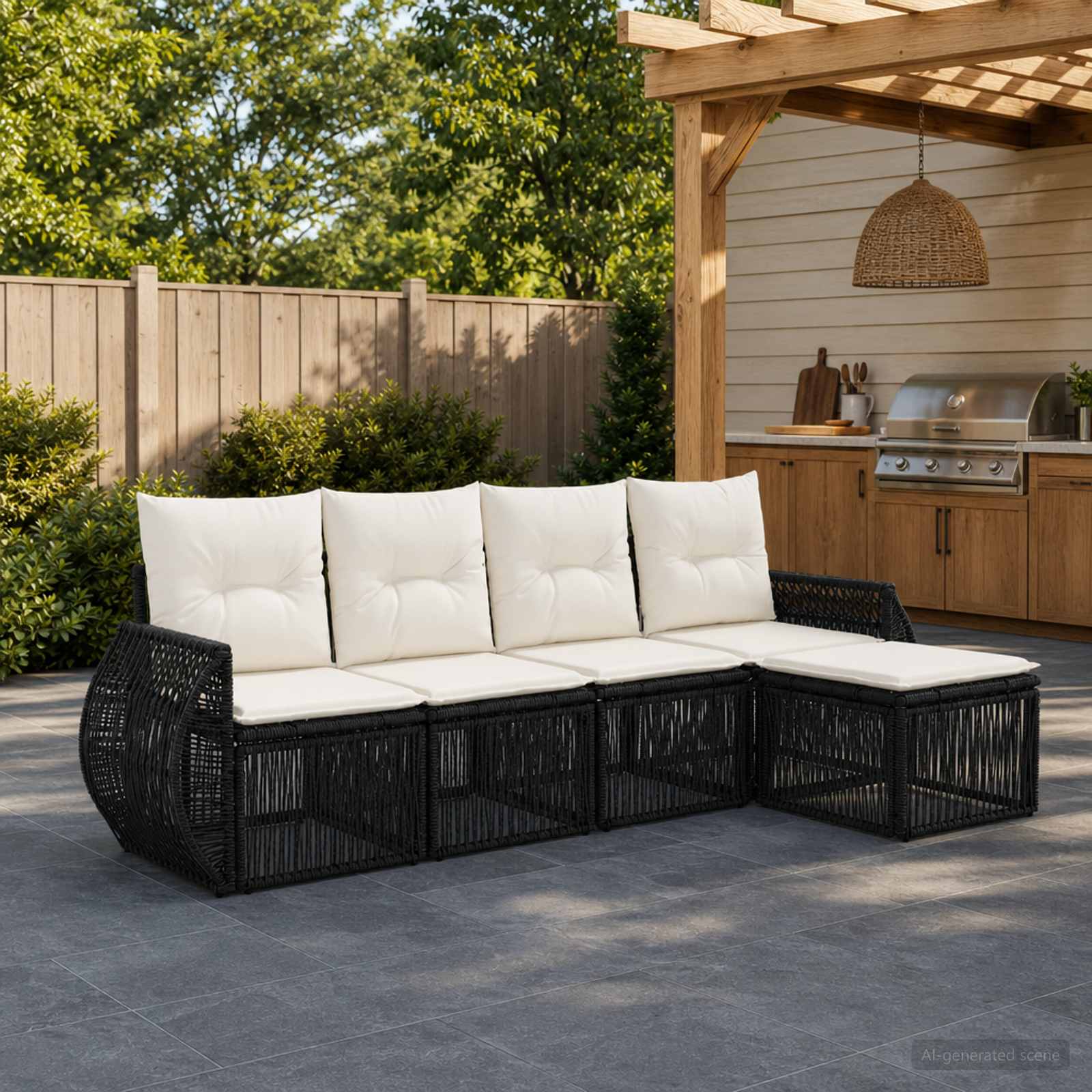 vidaXL Tuinbankenset 6 pcs Zwart en Cream Wit poly rattan