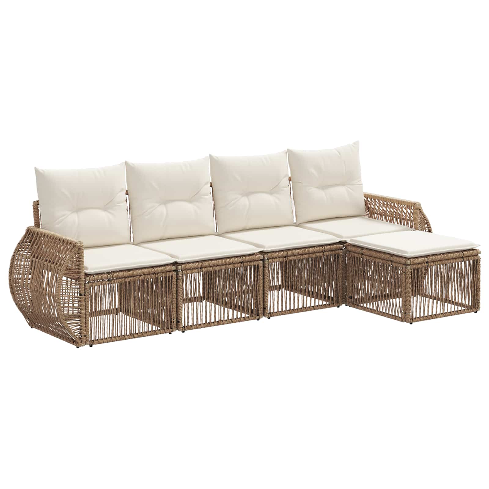 vidaXL Tuinbankenset 6 pcs Zwart en Cream Wit poly rattan