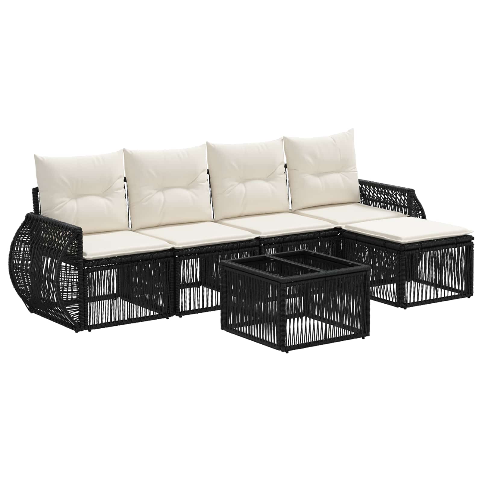vidaXL Tuinbankenset 6 pcs Zwart en Cream Wit poly rattan