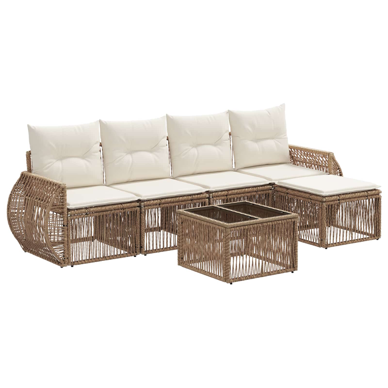 vidaXL Tuinbankenset 6 pcs Zwart en Cream Wit poly rattan