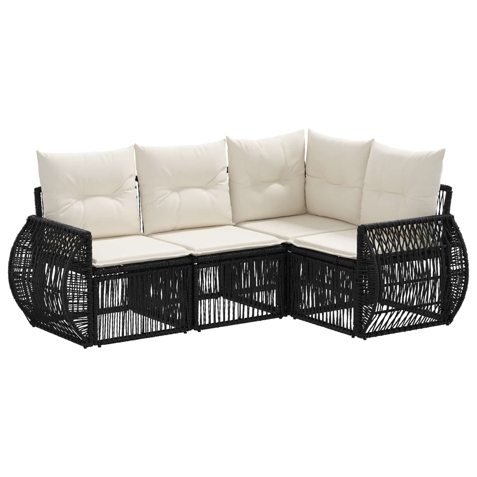 vidaXL Tuinbankenset 5 pcs Zwart en Cream Wit poly rattan
