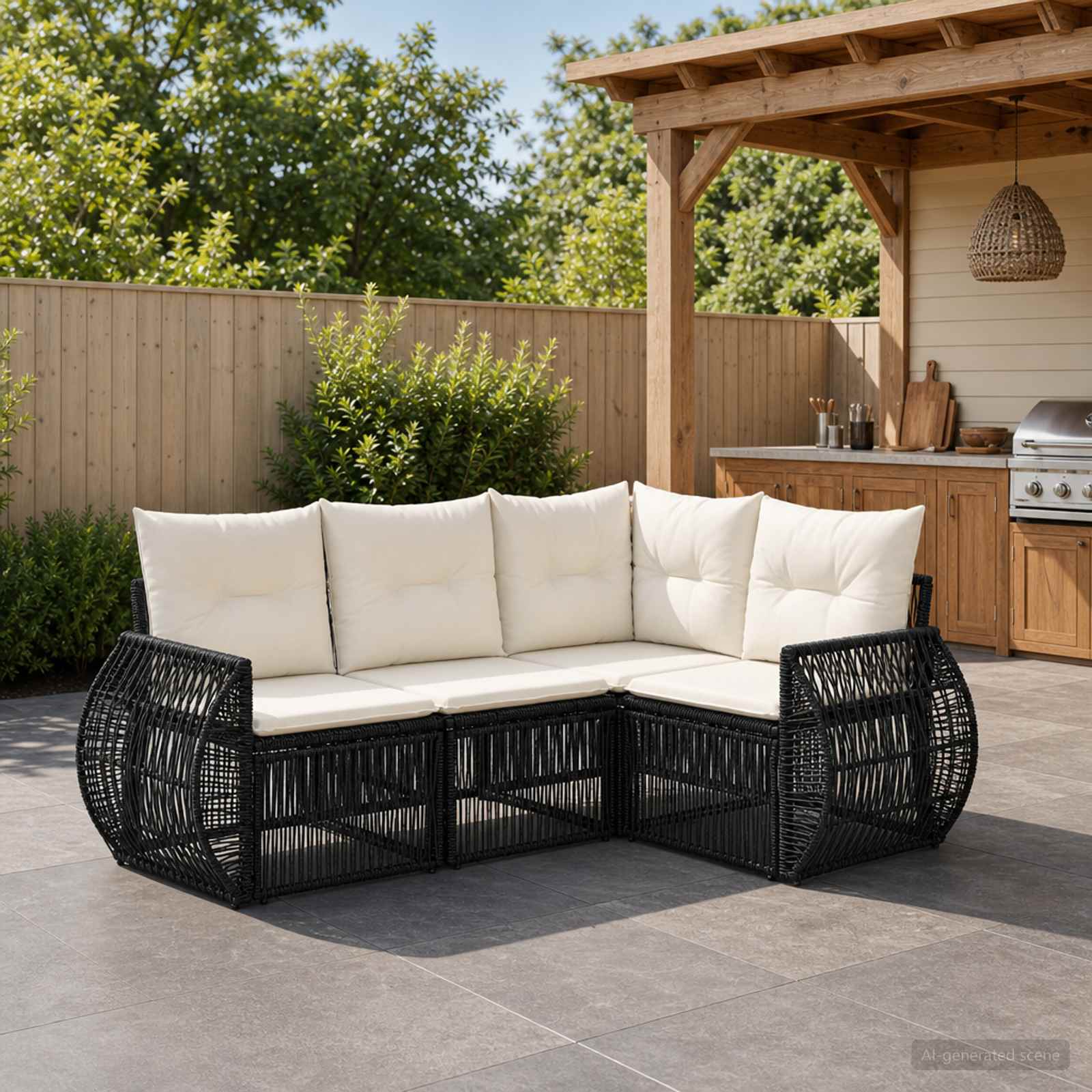 vidaXL Tuinbankenset 5 pcs Zwart en Cream Wit poly rattan