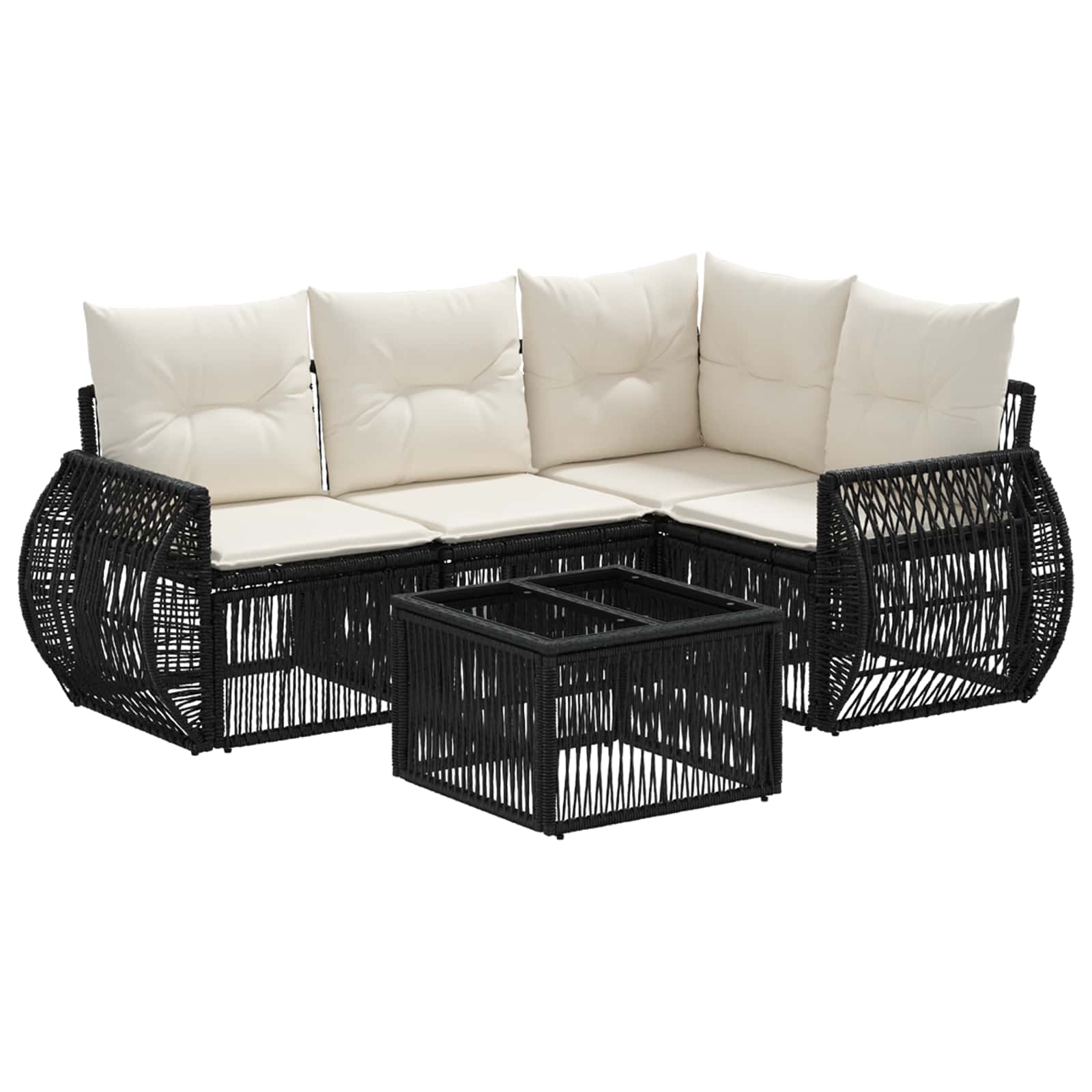 vidaXL Tuinbankenset 5 pcs Zwart en Cream Wit poly rattan