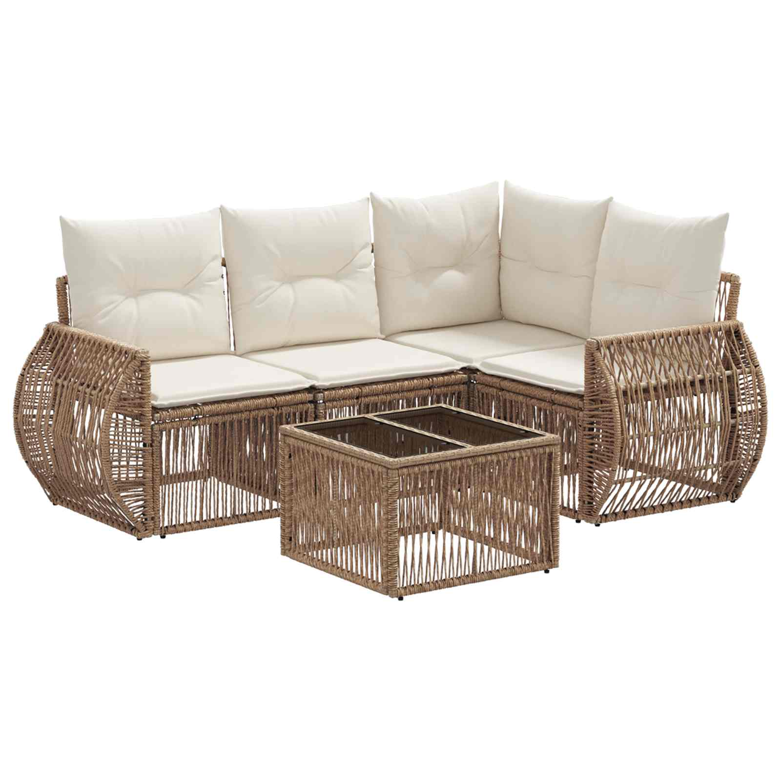 vidaXL Tuinbankenset 5 pcs Zwart en Cream Wit poly rattan
