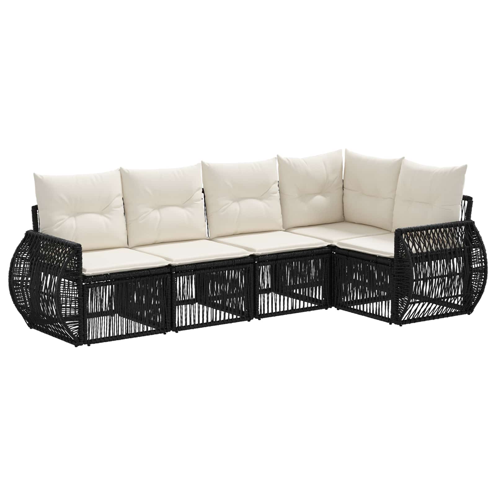 vidaXL Tuinbankenset 6 pcs Zwart en Cream Wit poly rattan
